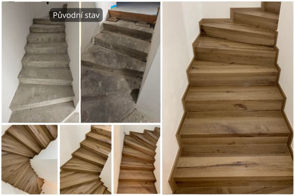 Ukázka realizace schody z vinylu BUKOMA dub Halifax Tabákový, Vyškovsko